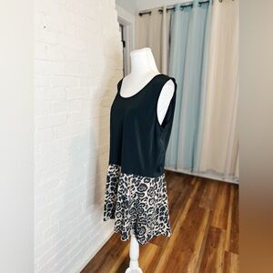 Kathleen Kirkwood Black and Leopard Peplum Top